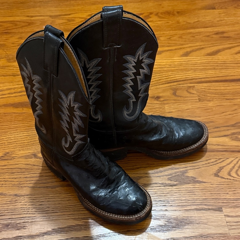 Justin Ostrich Black Western Cowboy Boots